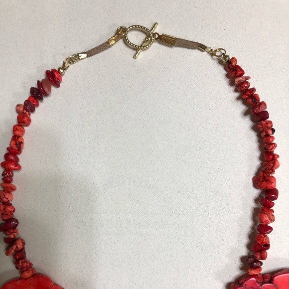 Orange Turquoise Freeform Flat Slab Necklace - Picture 10 of 10